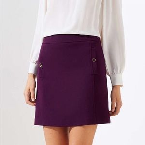 Loft Burgundy A-Line Mini Skirt With Gold Button Pockets  Size 6